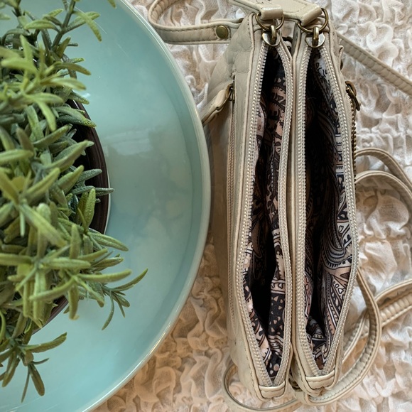 Crossbody Organizer Shoulder Bag Purse Wristlet Clutch Khaki Cream - Picture 5 of 9